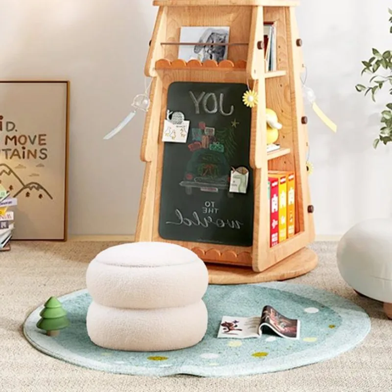 

Storage Round Velvet Footrest With Tray Macaron-shaped Stool Modern Side Table Small For Living Room Bedroom Hallway Decor White