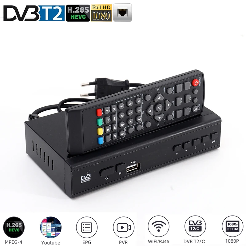 New HEVC 265 TDT Terrestrial TV Receiver DVB T2 H.265 HD Decoder EPG Set Top Box Youtube LAN Scart