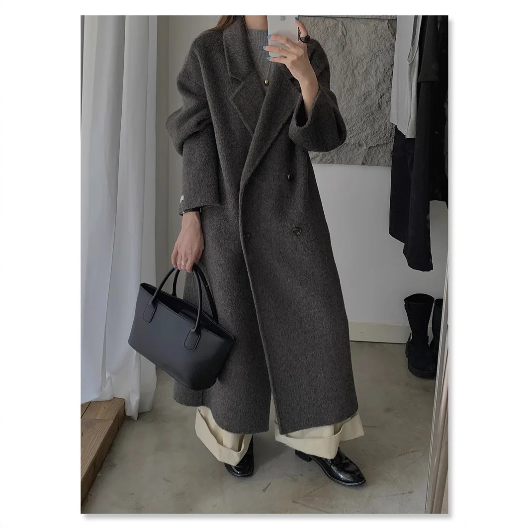 UMI MAO Female Overcoat Women New Autumn Winter Korean Style Loose Lazy Commuter Double-Sided Hand-Stitched Long Wool Coat