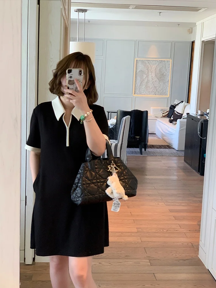 Maixi Sukienka Midi Plus Size Damska z Kołnierzykiem, Kolorowa, Wyszczuplająca, Letnia, Casualowa, z Wysokim Stanem, Rozkloszowana Spódnica A-Line