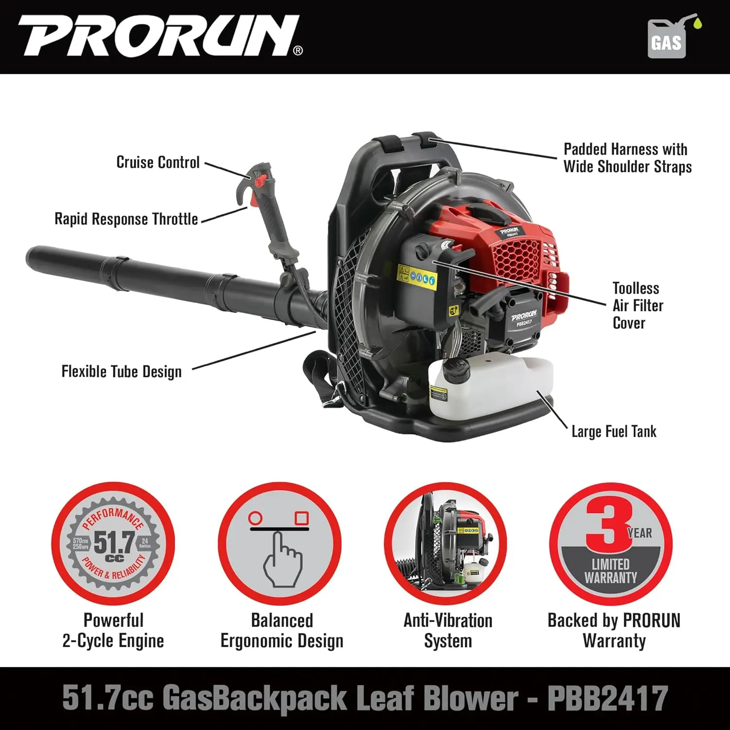 250 MPH Gas-Powered 2-Cycle Backpack Leaf Blower