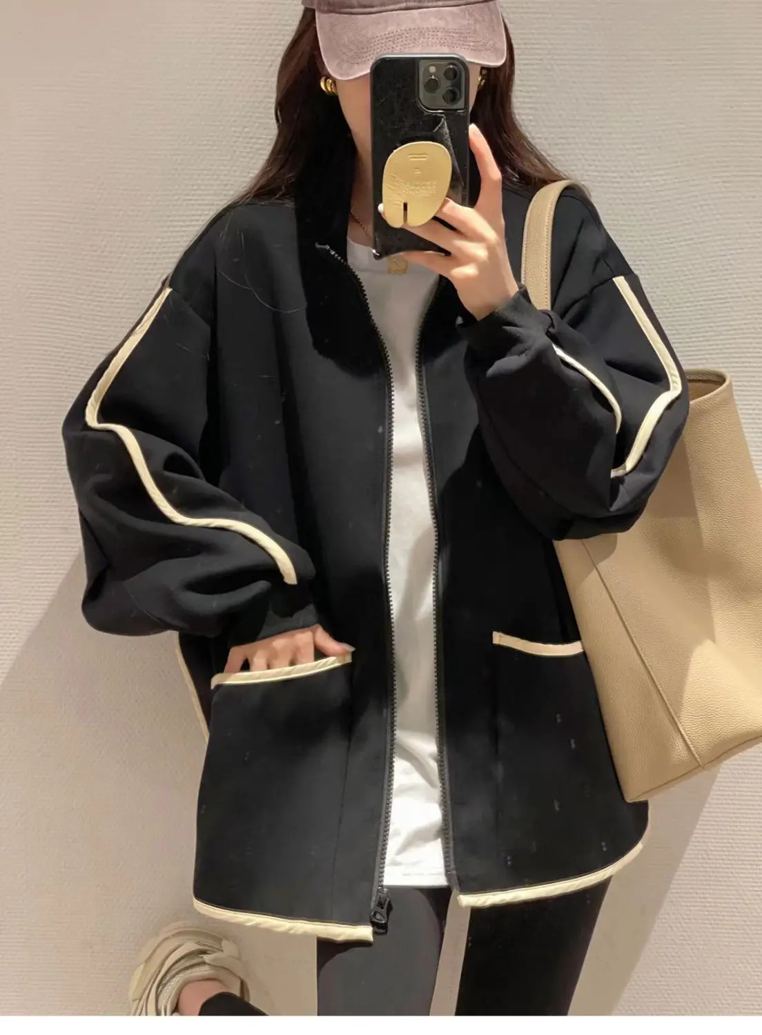 Sudaderas con capucha a rayas para mujer, con cremallera, media universidad, fiesta navideña, elegancia, apliques coloridos, luz para todas las estaciones, hermosa