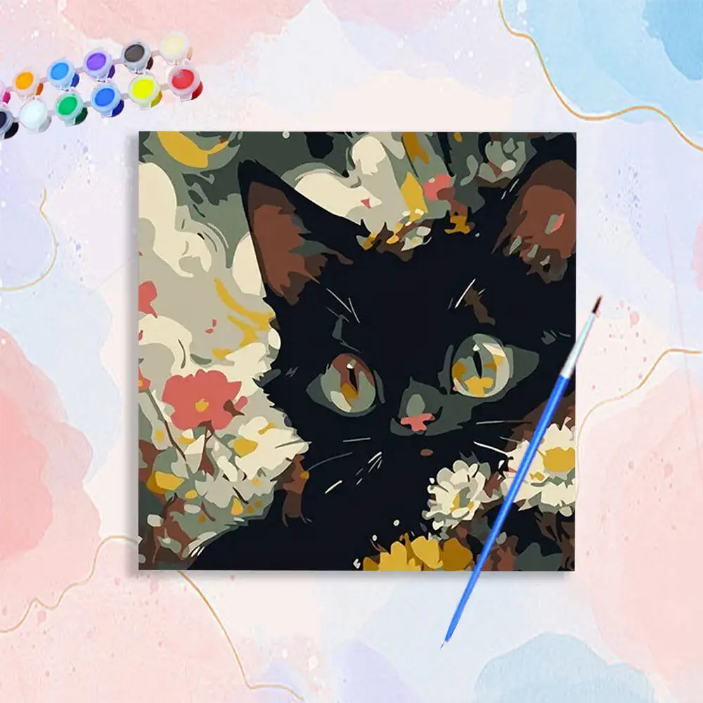 AZQSD-pintura por números de gato, imágenes de animales negros sobre lienzo, Kits de pintura a mano de cielo estrellado, arte europeo, decoración del hogar