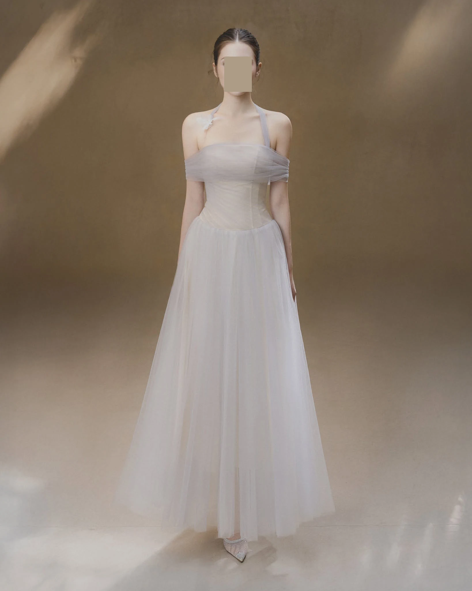 

QR Customized Women Evening Dresses Halter Pleats Tulle Luxurious Elegant Ribbon Ankle Length Prom A-line Party