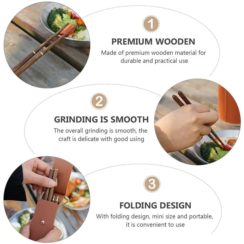 

1 Pair Portable Wooden Chopsticks Foldable Lightweight For Outdoor Picnic Travel Camping Reusable Tableware Home Use Storage