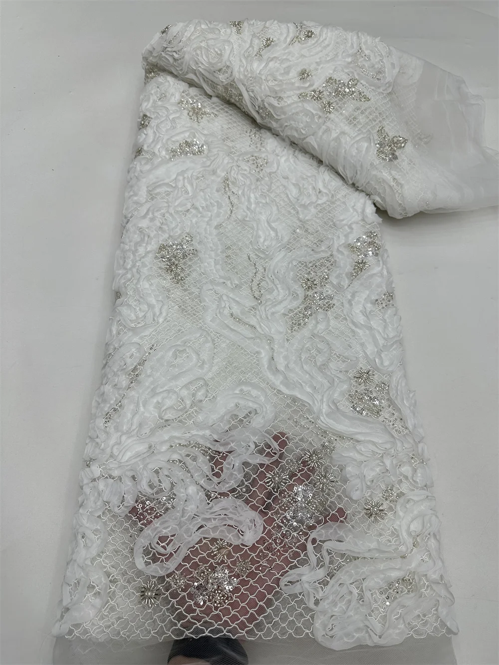 Tecidos de renda de malha 3d africano 2025 alta qualidade francês nigeriano lantejoulas bordado tecido de tule do noivo para vestido de casamento costura