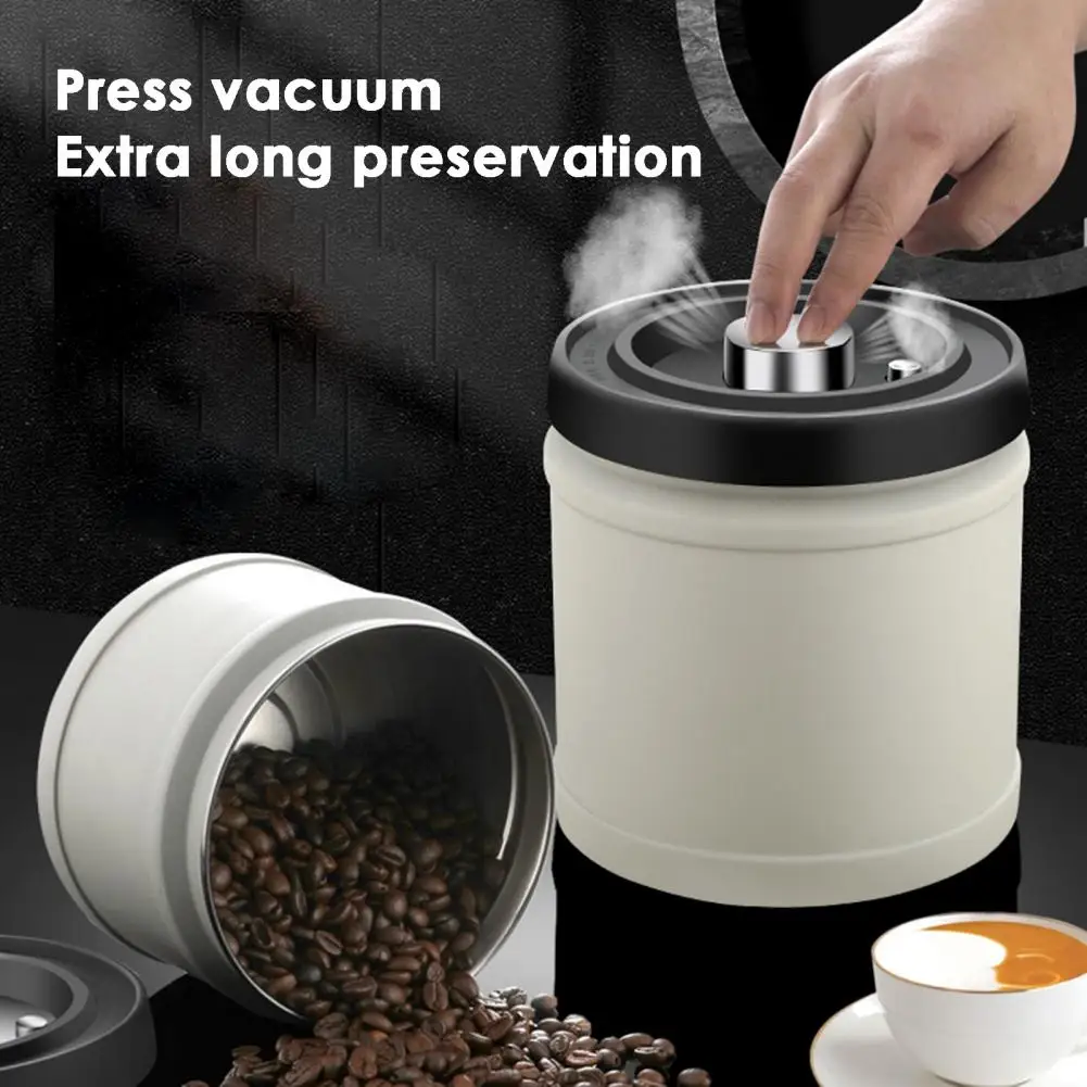 750ml/1100ml Sealed Jar Anti-oxidation Freshness-keeping Stainless Steel Pressed Vacuuming Coffee Bean Preservation Jar Kitchen