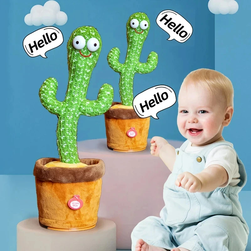 1pc dança cactus brinquedo, repetição falando, música alto-falante oscila dança cantar falar, plushie recheado, interação e decoração