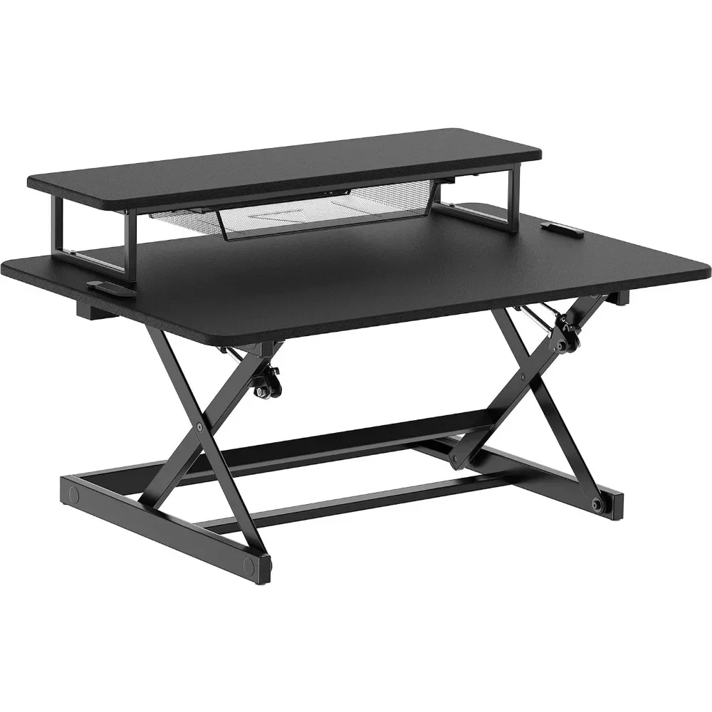 SHW 36-Inch Height Adjustable Standing Desk Sit to Stand Riser Converter Workstation, Black