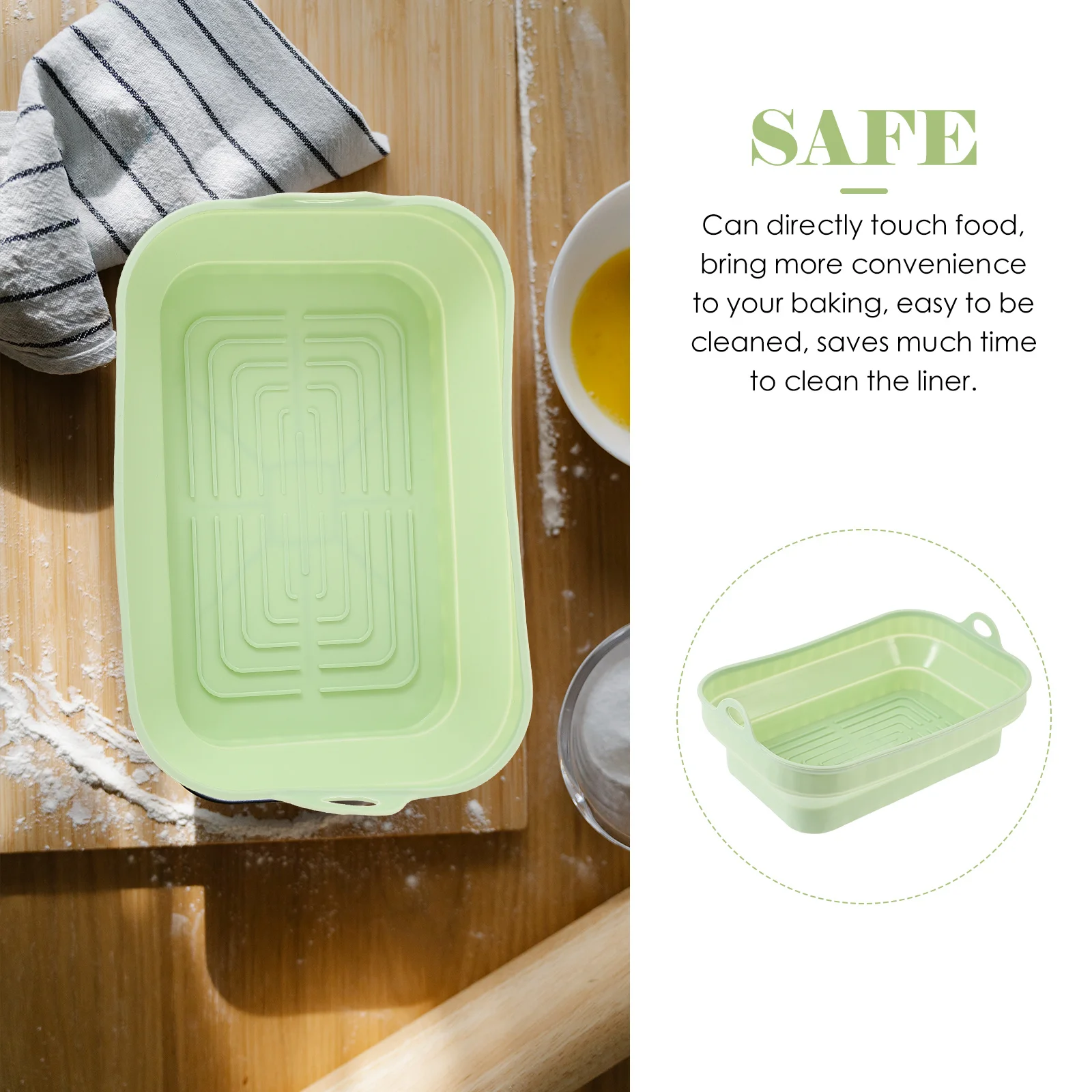 بطانة مقلاة هوائية من السيليكون قابلة لإعادة الاستخدام، صينية خبز مستطيلة غير لزجة مناسبة لملحقات مقلاة الهواء والميكروويف #4
