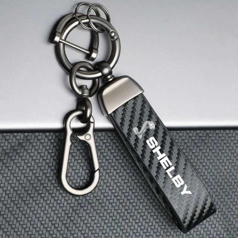 

For Ford Cobra Shelby Mustang GT GT350 GT500 Focus MK3 MK4 MK5 Fiesta Carbon Fiber Leather Car Keychain Microfiber Key ring Gift