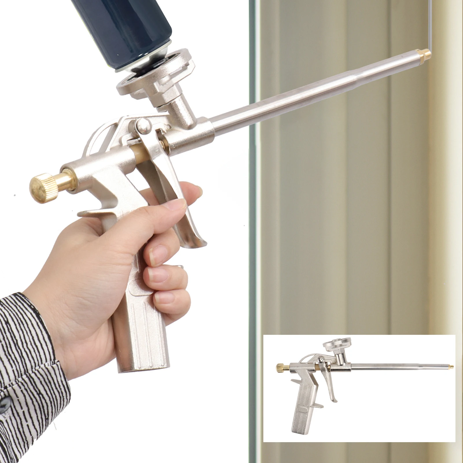 Pistolet do pianki uszczelniającej aplikator narzędzie do fugowania dysza do kleju srebrny metal ergonomiczna konstrukcja wygodny uchwyt stabilny przepływ DIY rzemiosło gospodarstwo domowe