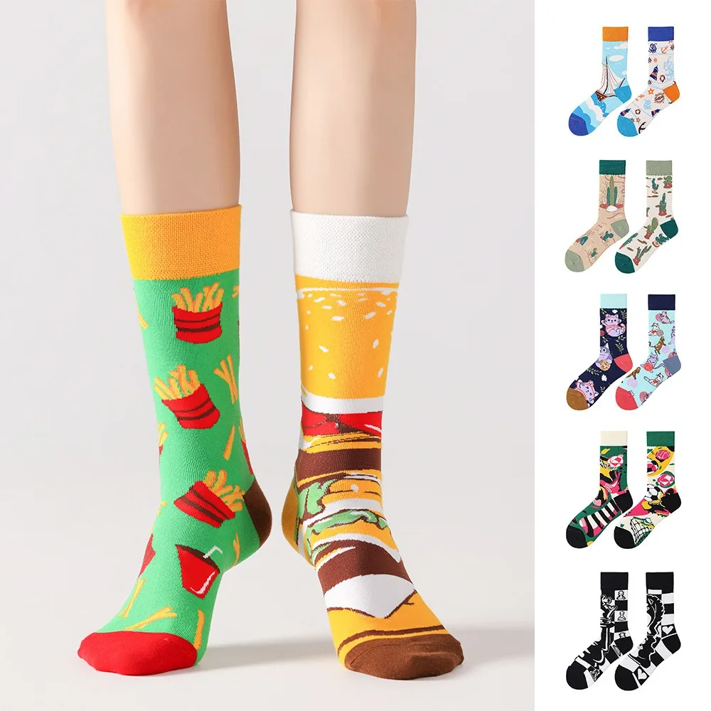 

Забавные носки для мужчин и женщин, забавные новинки, модные дышащие AB узорчатые асимметричные модные повседневные хлопковые уличные носки с героями мультфильмов