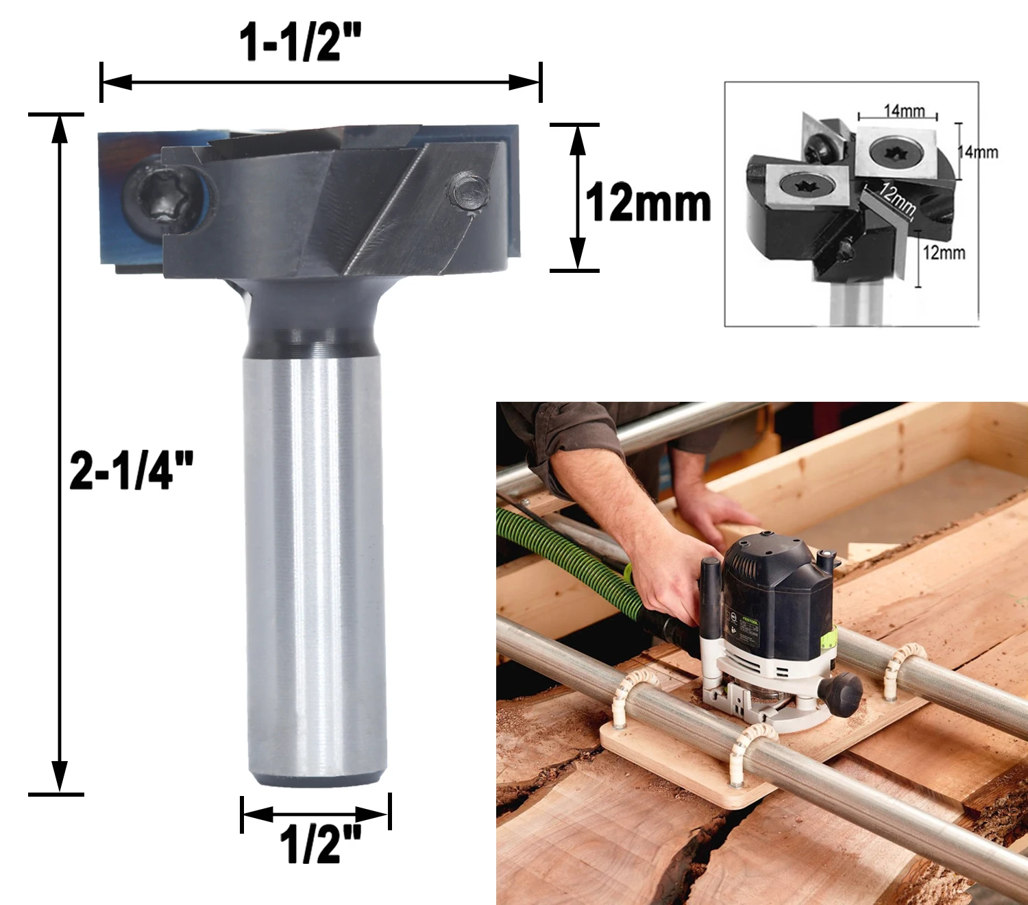 Coated DLC Blades CNC Spoilboard Surfacing and Rabbeting Router Bits Flycutter, Slab Leveler & Surface Planer-- 1/2