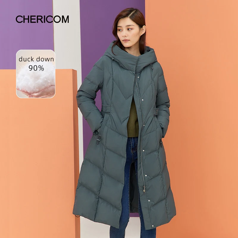 

Chericom Women's Winter Down Jacket Hooded Overcoat Duck Down Lightweight Thick Warm Padded Jacket Fashion Commuter Coats 269723