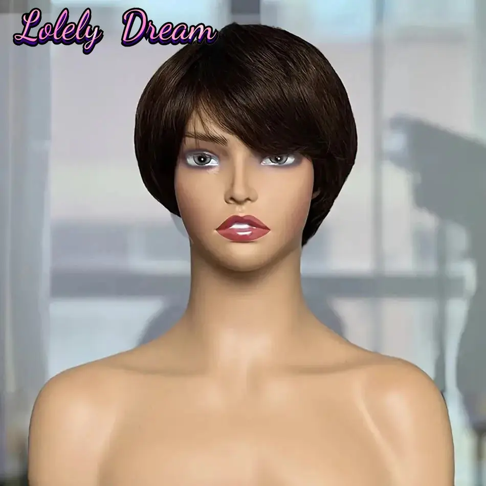 Lolely Dream Pixie Cut Short Straight Human Hair Machine Made Wig For Women With Bangs Brazilian Human Hair Wigs 100% Human Hair