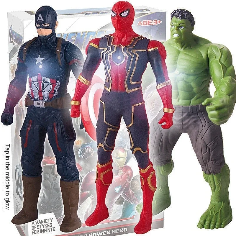 Marvel The Avengers Spiderman Action Figure Model Fashion Cartoon Captain America Glowing Toys Girl&Child Holiday Gifts