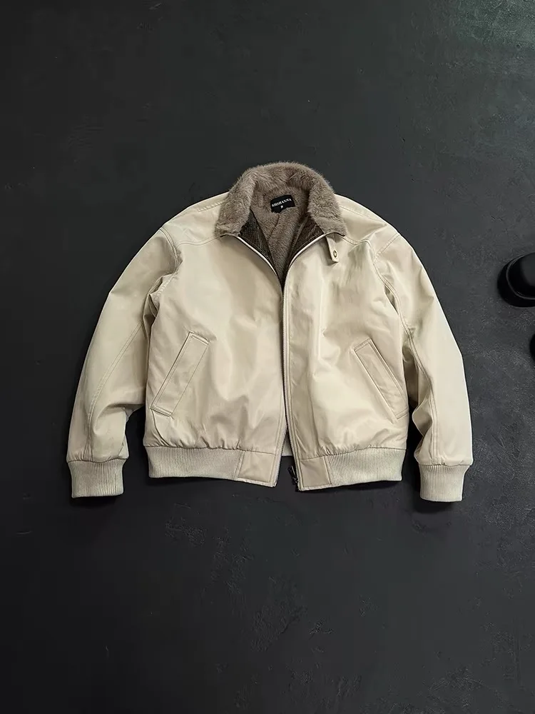 

Thiened Plu Jaet Men's Winter American Sle Stand Collar Leisure All-Match Cleanfit Outerwear Long Sve Zipper Closure