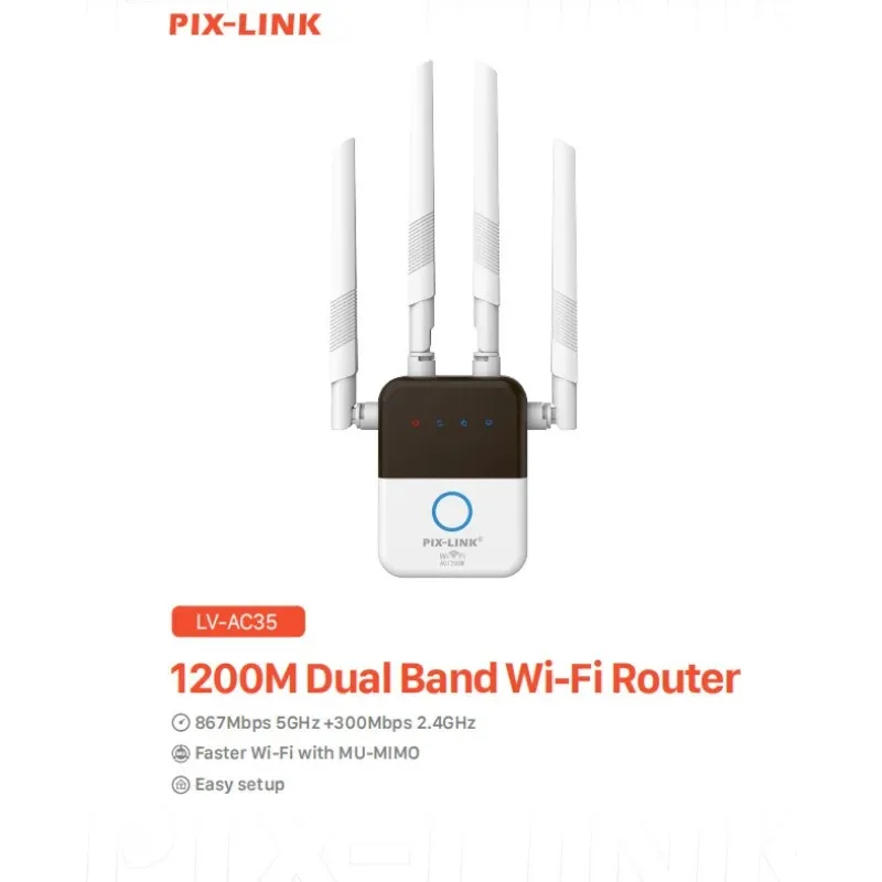 PIX-LINK LV-AC35 1200Mbps Wireless WiFi Repeater Extender AC1200M WiFi Booster 5G 2.4G Dual-band Network Amplifier Signal Router