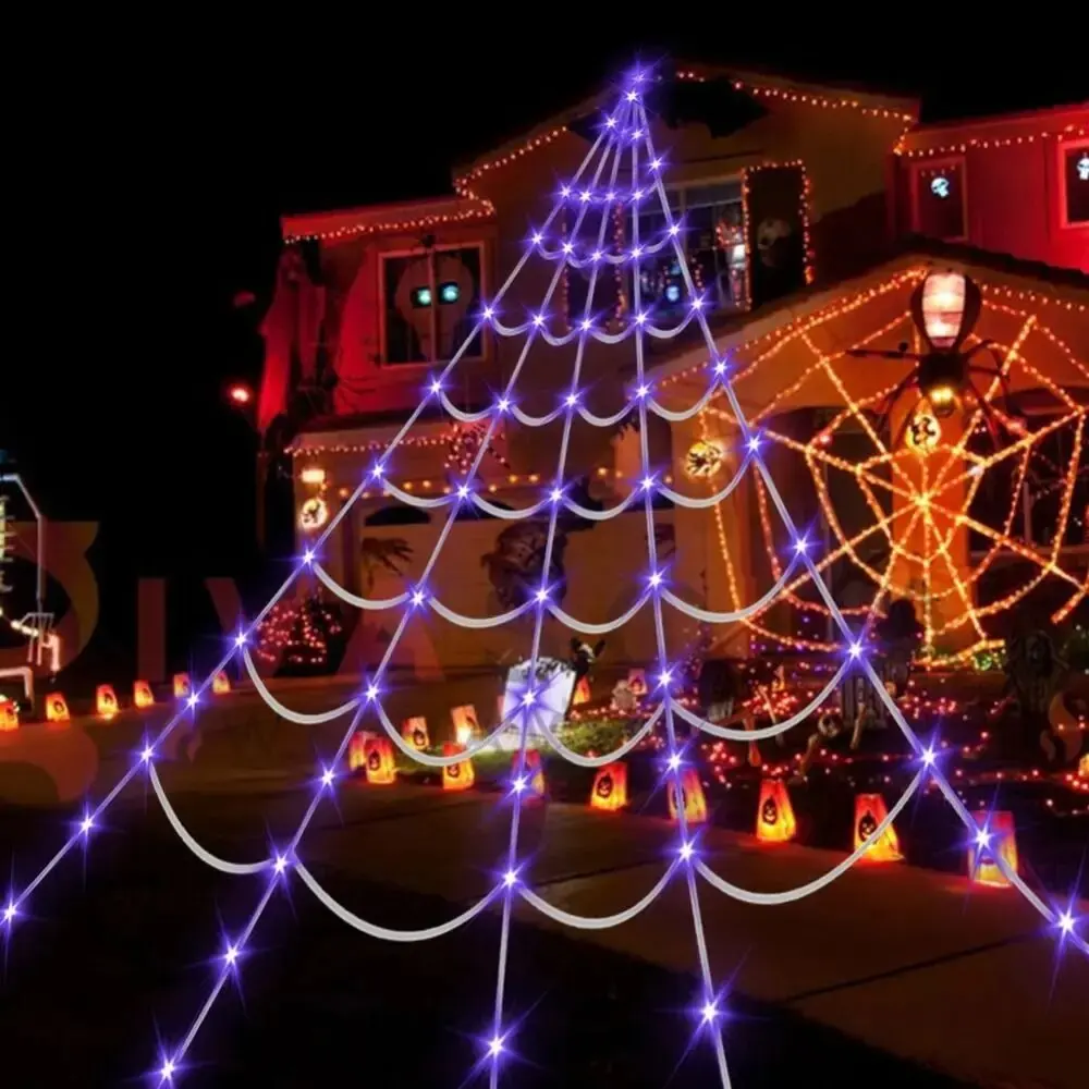 1PC Halloween Spider Web Lights Outdoor Waterproof 250LED Lights Atmosphere Decoration Lamp For Holiday Party  Patio Lawn