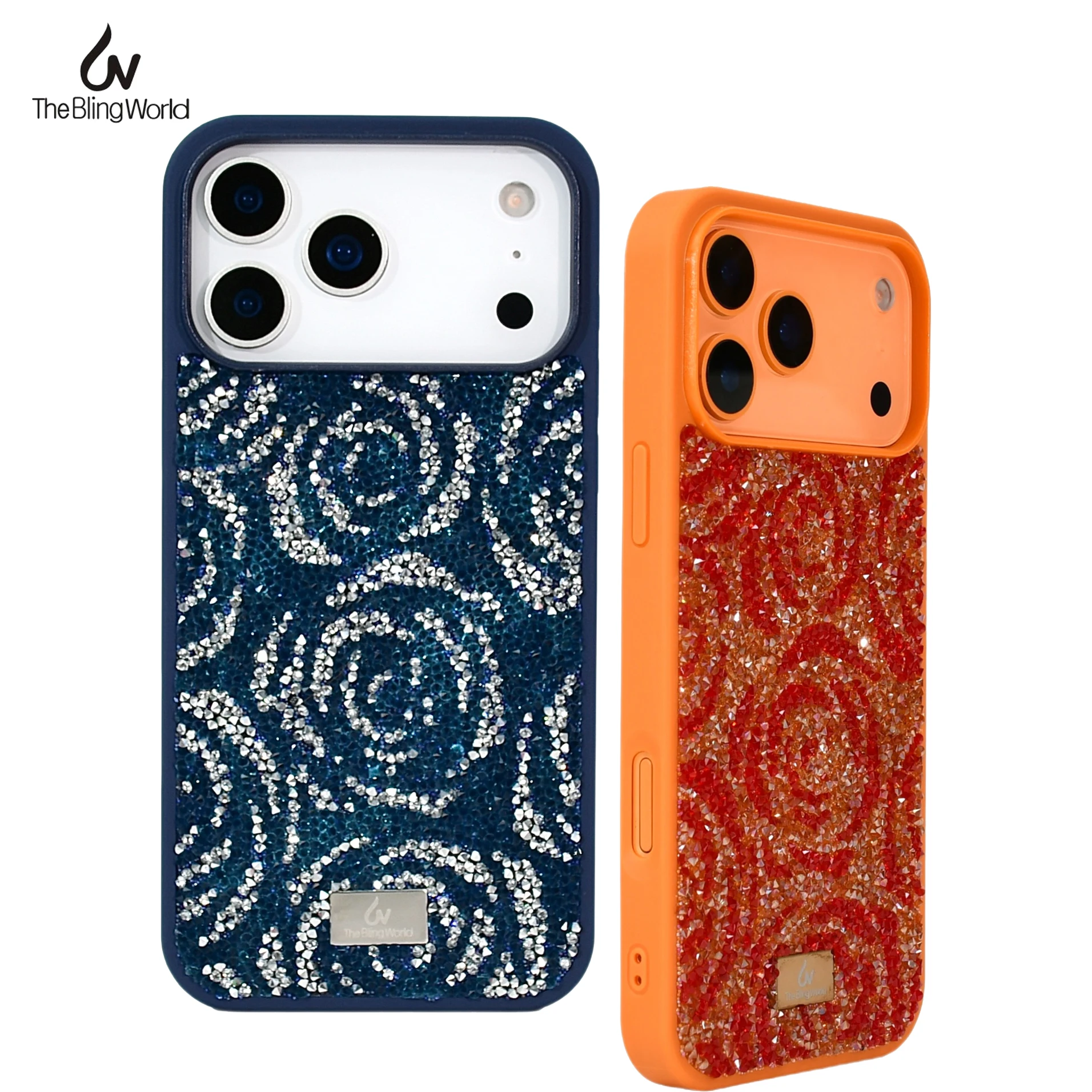 

The Bling World for iPhone 17 16 15 14 13 Pro Max Plus Air Luxury Bling Rose Diamond Case Crystal Rhinestone Glitter TPU Cover