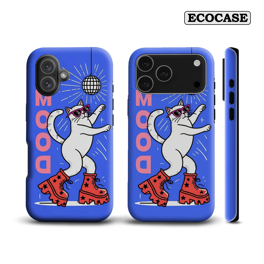 ディスコキャット ムードイラスト iPhone17 必需品 スマホケース iPhone 17 16 15 14 13 12 Pro Max Plus 二層構造背面カバー