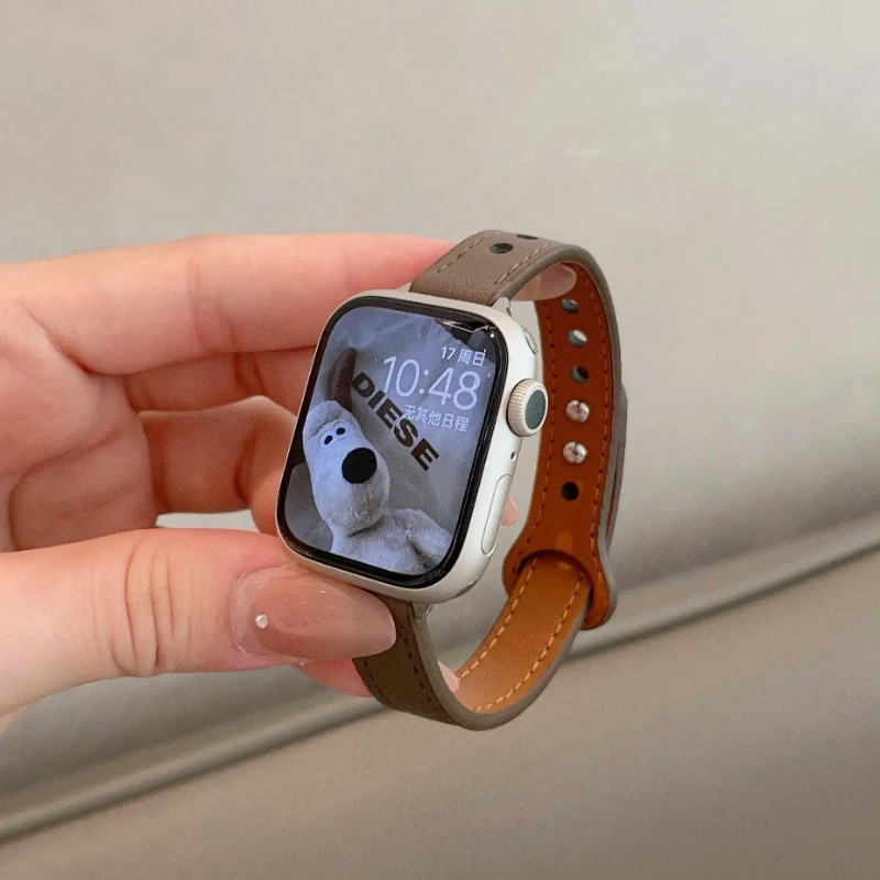 Schlankes Lederarmband für Apple Watch Ultra 2 49mm 46 45 44 42 41 40 38mm Damenarmband iWatch SE 12 11 10 9 8 7 6 5 4 3 Armband