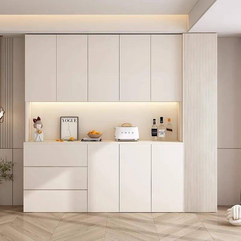 Cream-to-ceiling sideboard integrated wall-mounted solid wood home kitchen, living room wine cabinet, storage cabinet, custom