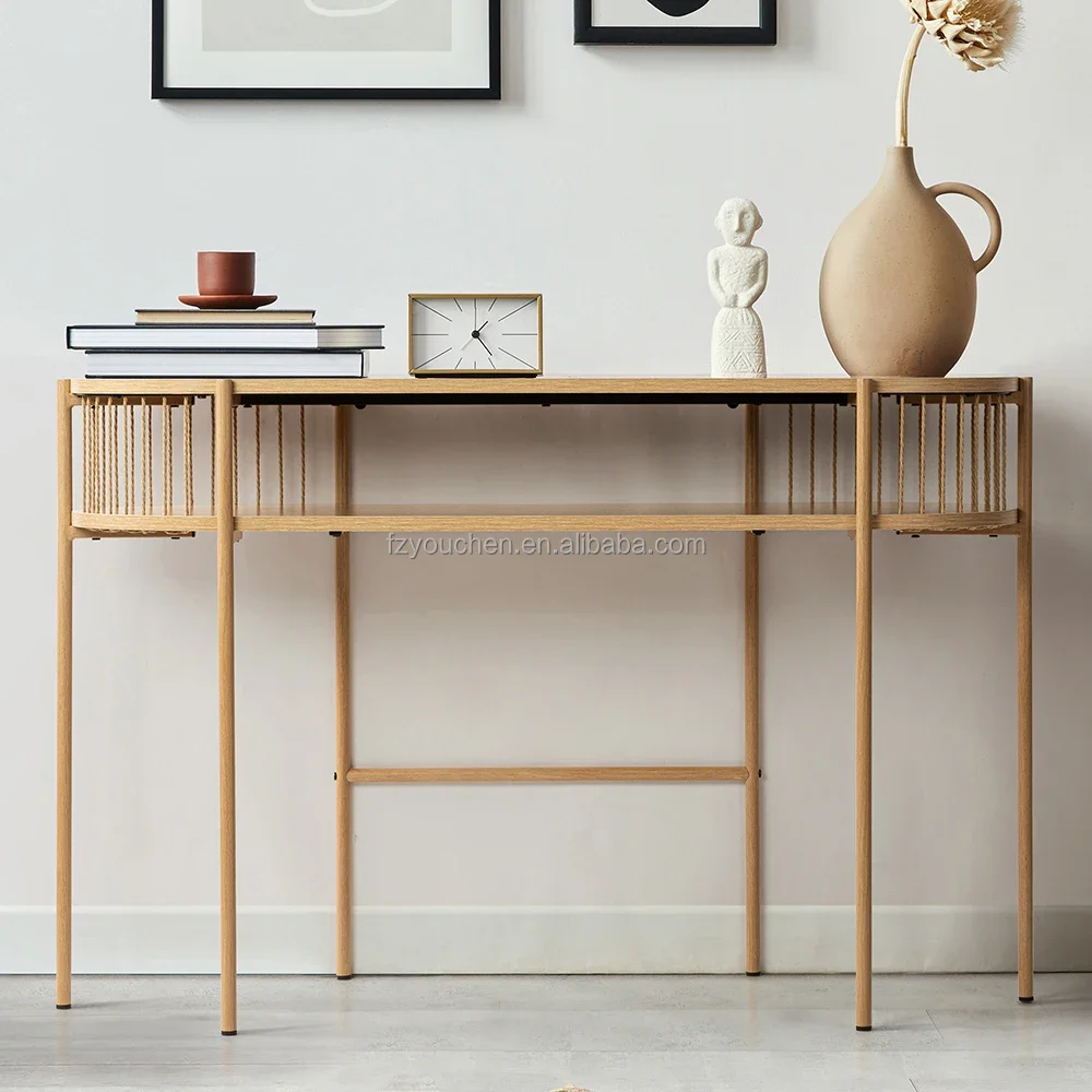 

-2 Tier Narrow Entryway Table With Storage Shelves Modern Hallway Wood Console Table For Living Bedroom