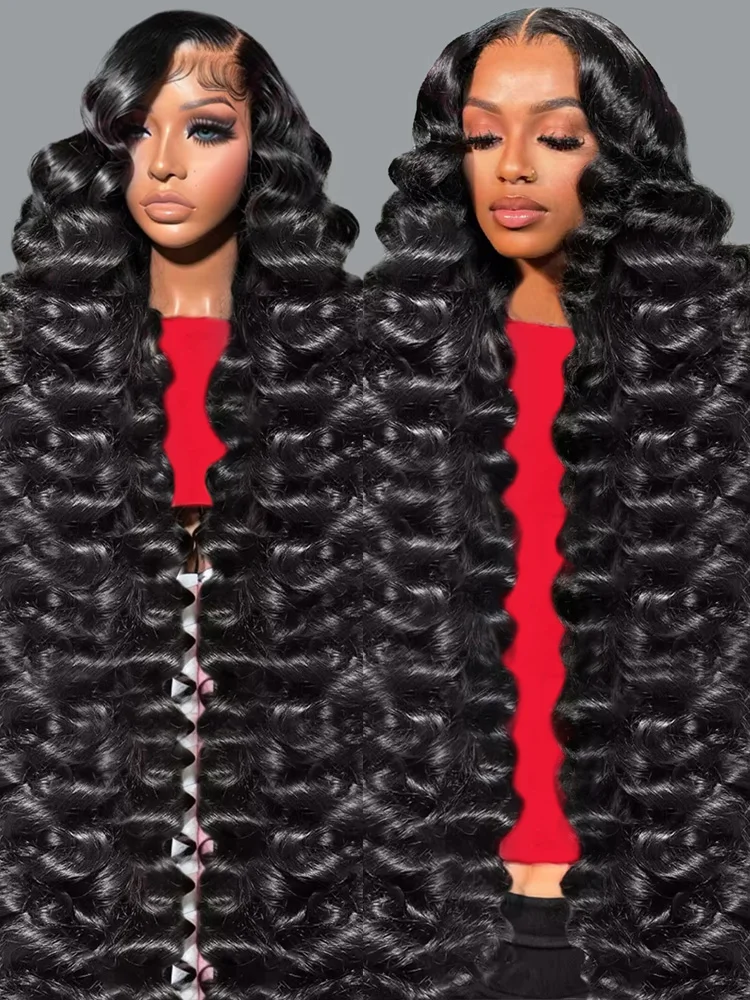 40Inch Loose Deep Wave 13x4 13x6 HD Transparent Human Hair Wig 250 Density Brazilian Water Curly Nature Wave Lace Frontal Wigs