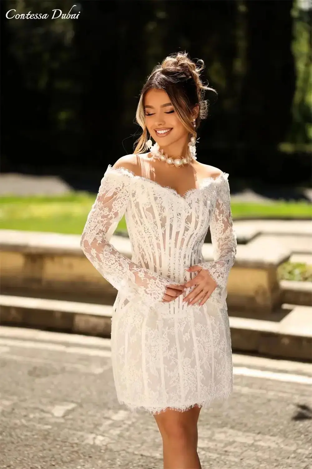 

Contessa Dubai белое мини-платье для выпускного вечера на заказ, элегантное кружевное платье Vestidos de noche с открытыми плечами, вечернее платье для мероприятий 2025