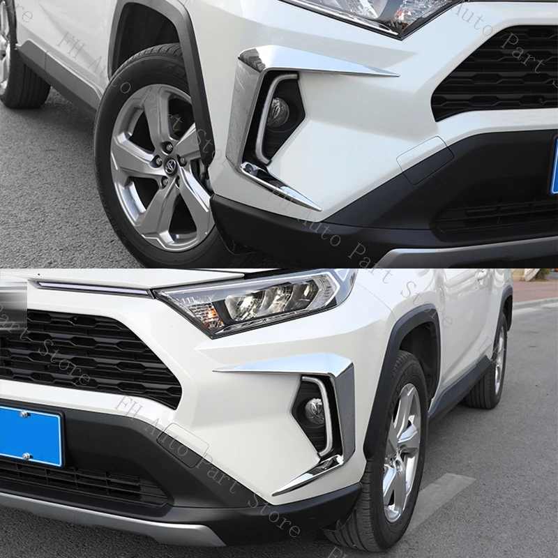 1 Pair Car Front Foglight Eyebrow Eyelids Cover Trim Fog Light Lamp Protector Cover Car Styling Chrome For Toyota RAV4 2020 2021