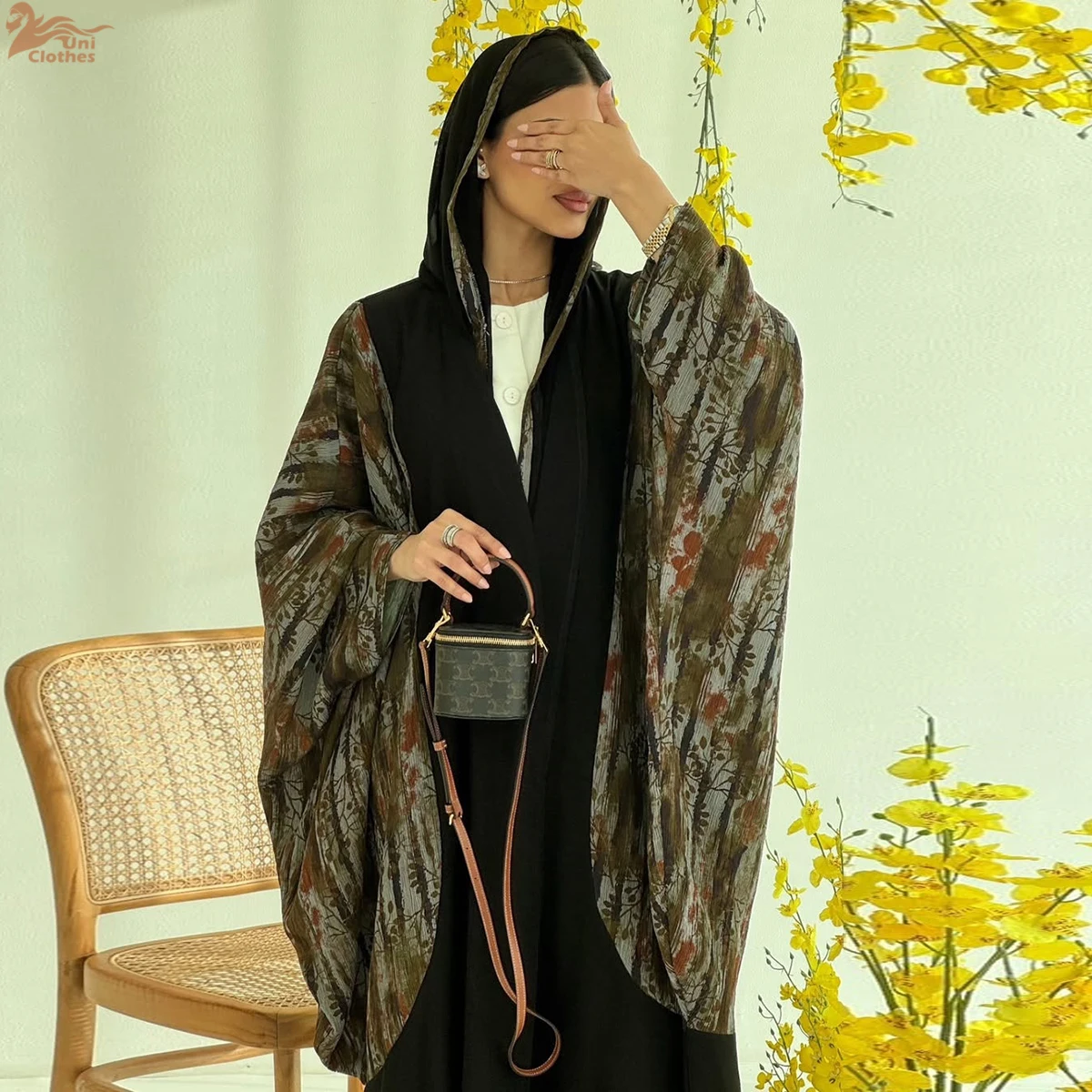 Uni nouveau musulman imprimé fleuri Dolman manches caftans Hijab inclus dubaï élégant décontracté ouvert Abayas Hijab vêtements femmes 2025