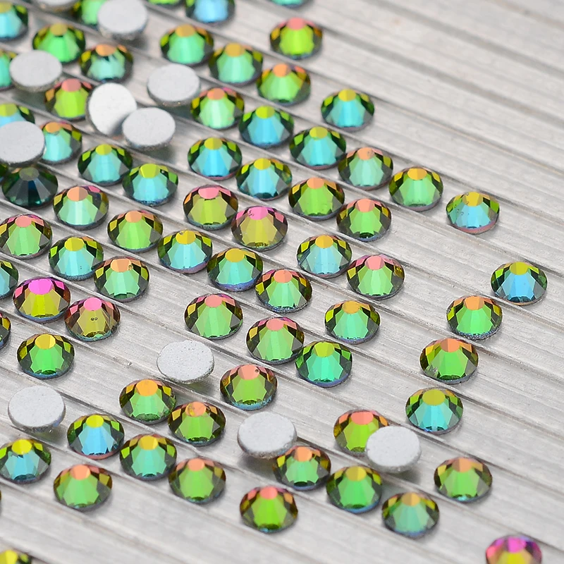 SS3-SS30 Rainbow Glass Flatback Rhinestone Glitter Colorful Round Silver Bottom Glue On Crystal Stones for Dress Decoration