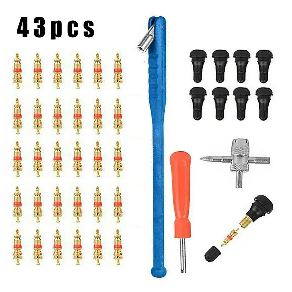 43pcs/Set Tire Valve Service Kit Valve Cores Screwdriver Tire Repair Tool Motorcycles Installation Tools Vehicles Accessoires