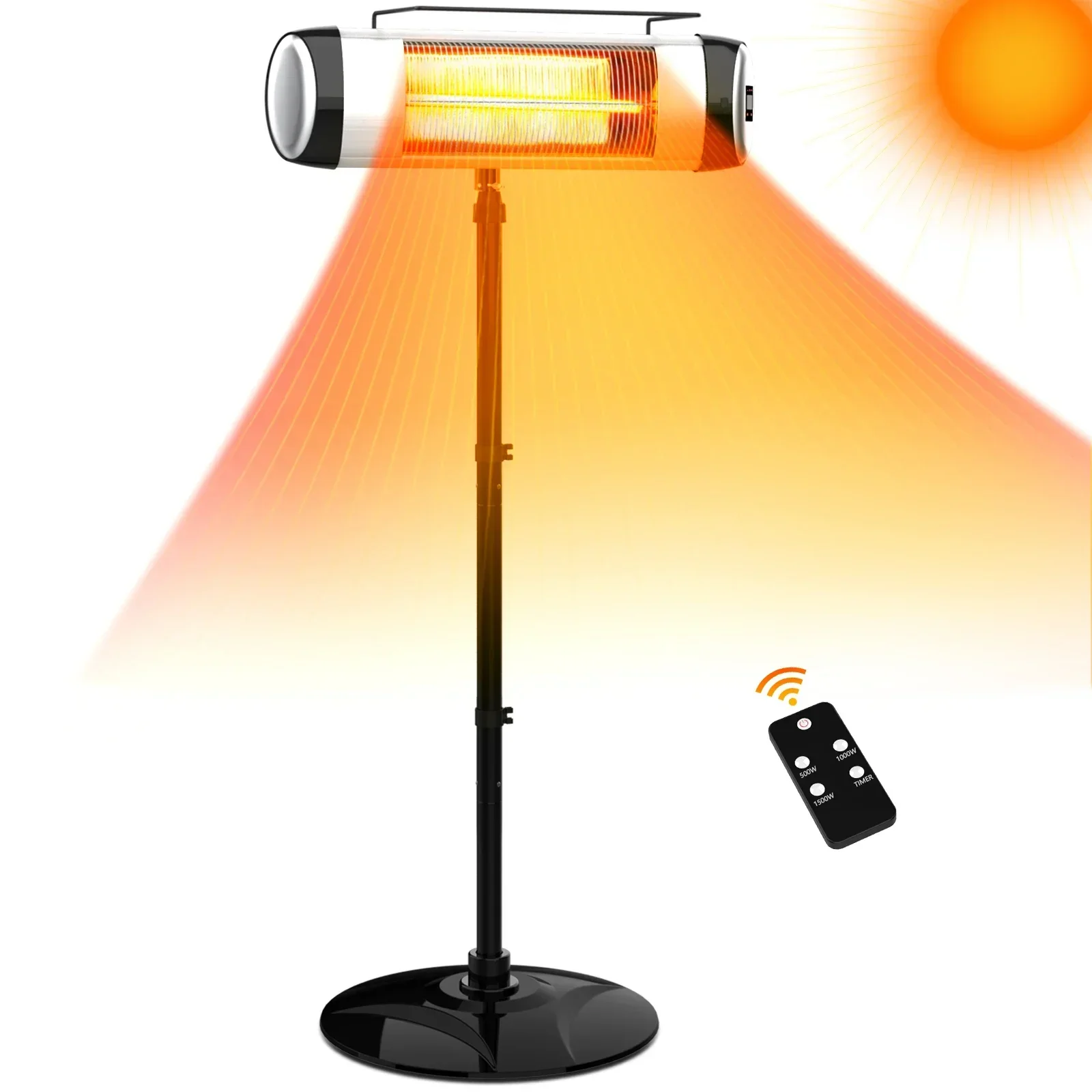 Electric Patio Heater Wall-Mounted Outdoor IP34 Infrared Heat Remote Control With Stand