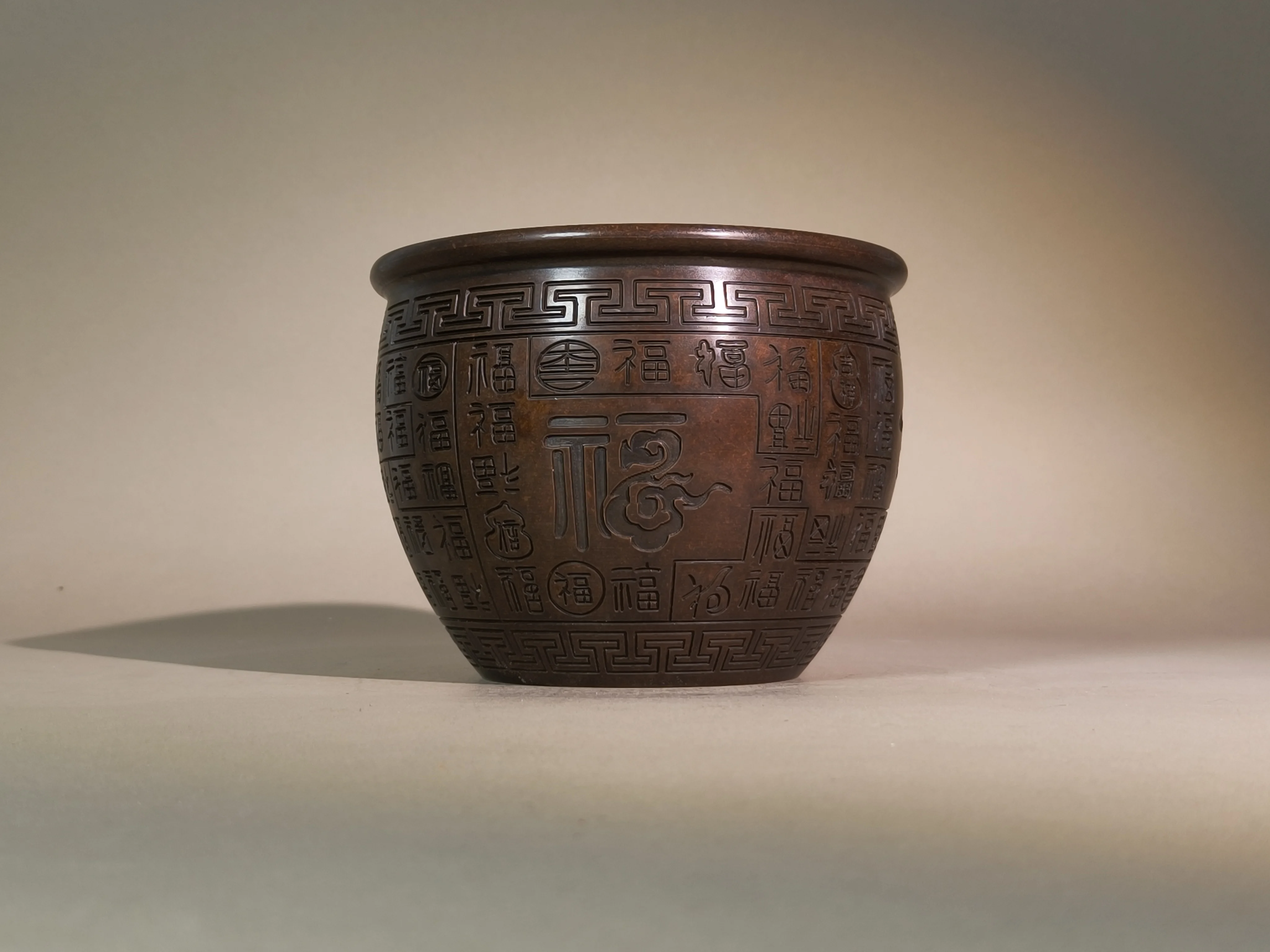 Extra Large Pure Copper Hundred Blessings Cylinder with Three-Legged Golden Toad Inside, Decorative Craft and Antique Copper Orn