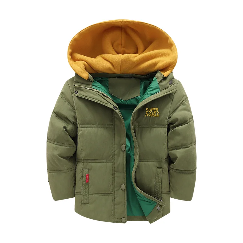 2024 Winter New Boys Jacket Splicing Thicken Keep Warm Hooded Cold Protection Windbreake For 3-10 Years Old Kids Coat