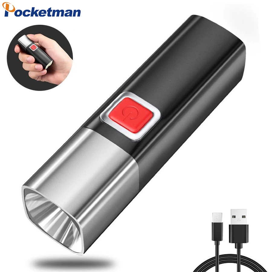 Mini LED Flashlight USB Rechargeable Small Flashlights with 3 Modes Pocket-Sized Portable Torch for Camping Hiking Emergency