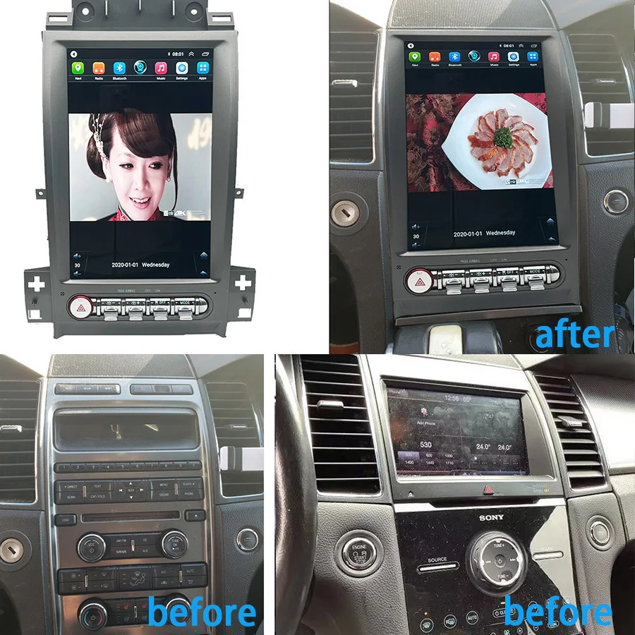 12.8inch Android 14 For  Ford Taurus 2010-2019 Car Radio GPS Video Player Carplay Head Unit Tesla Screen MultimediaCarplay Auto