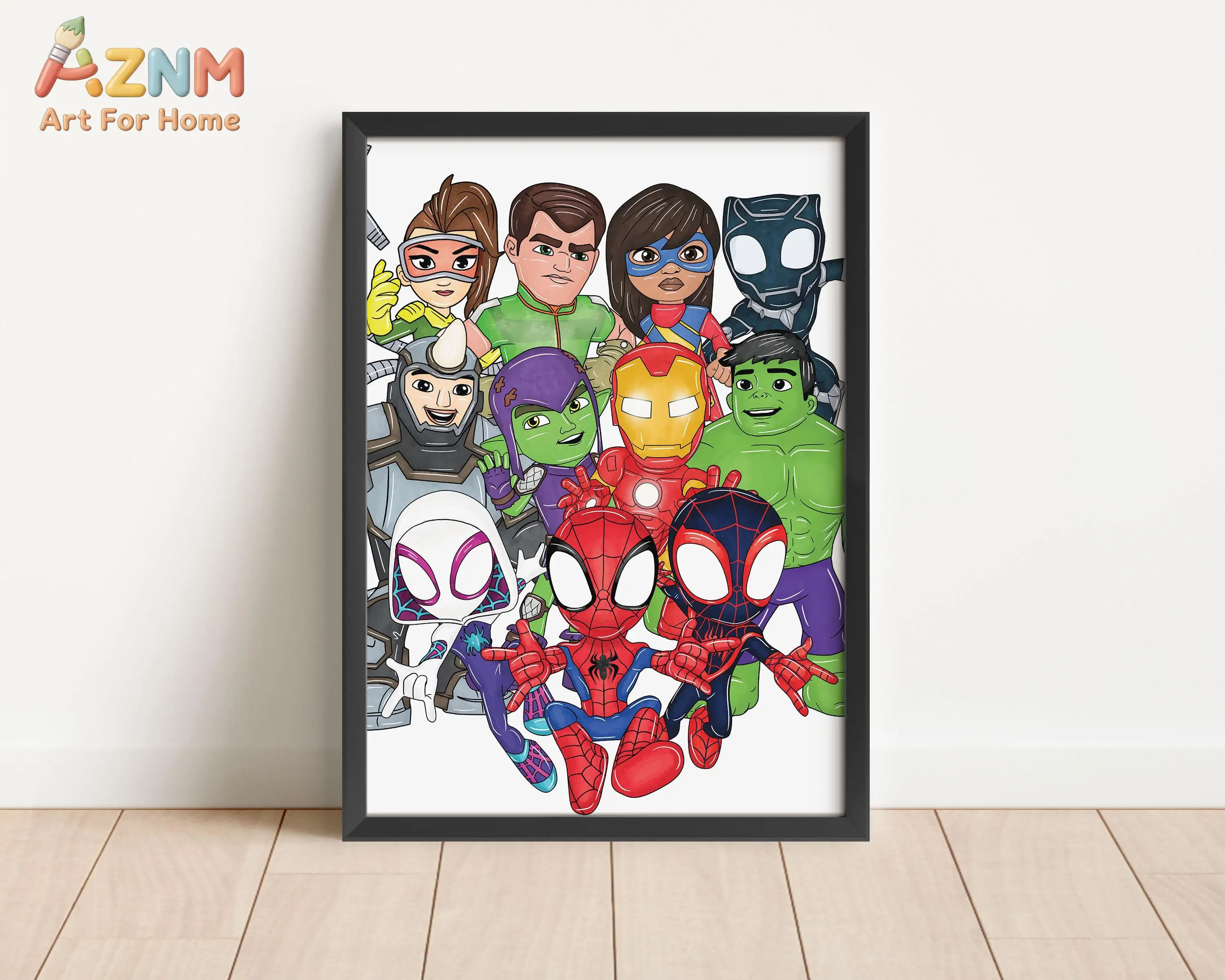 Spidey and Friends Wall Art – Superhero Kids Bedroom Print