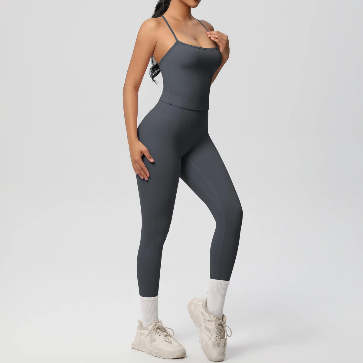 Halter Yoga Top Set Fitness Gym Anzug Training Ärmellose Sport Gym Tops Crossover Zurück Sport Unterwäsche Bauch-steuer Abnehmen – Detail 26