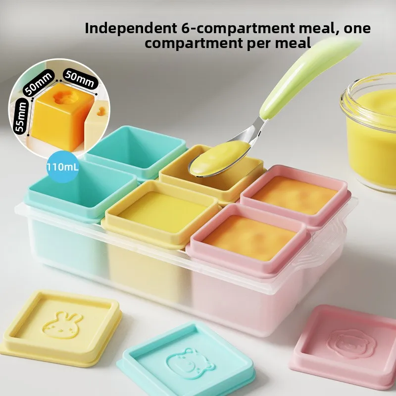 Silicone 6-grid baby supplementary food box food frozen freshness box snack box with lid ice grid mold box