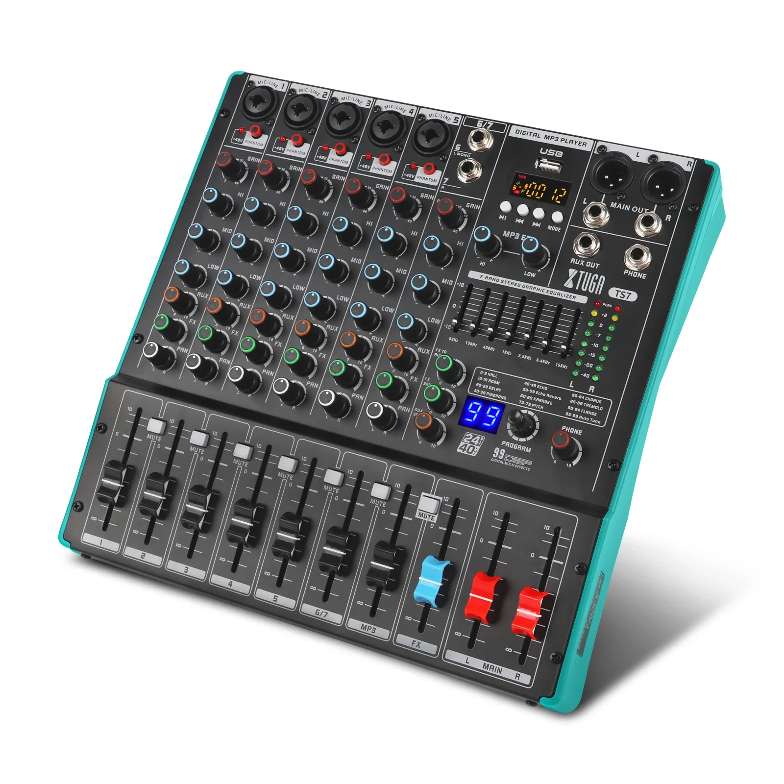 

XTUGA TS7 Professional Built-in 99 Reverb Effect 7 Channels Dj Sound Mixing Controller Console Audio Mixer