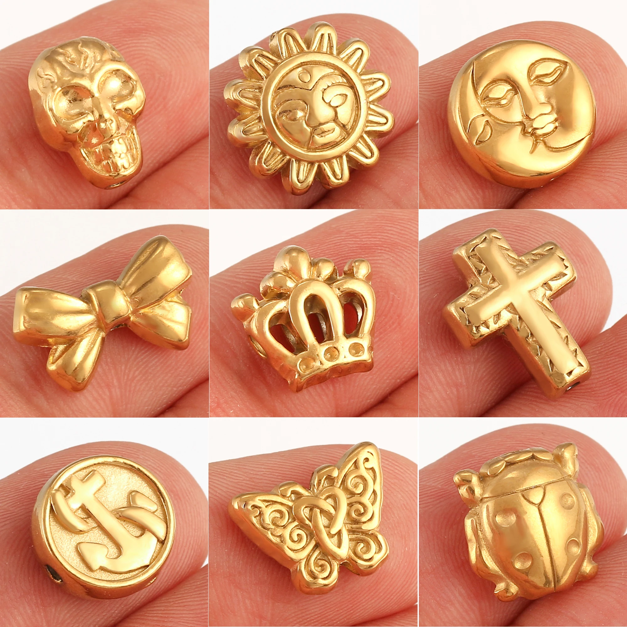3Pcs Vintage Skull/Cross/Butterfly/Face Sun&Crescent Moon Charms Stainless Steel Spacer Bead for Bracelets DIY Jewellery Making