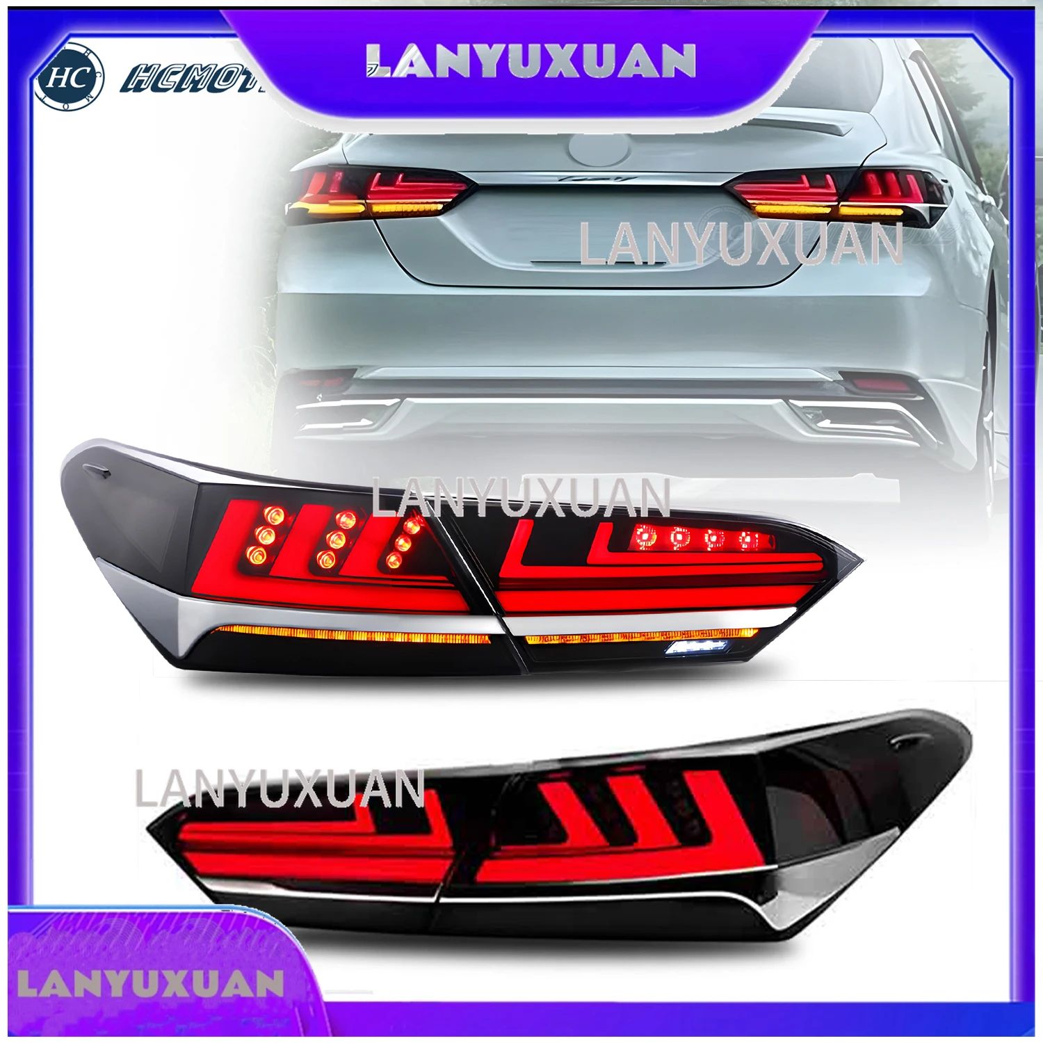 2026 HCMOTIONZ Tail Lights for Toyota Camry 2018-2023 DRL Start up Animation Rear Back Lamps Assembly LE Ascent SX XV70