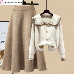 Oversized Women's Autumn Set 2023 New Loose Reducing Age Sweater High Waist Slim Half Skirt Two Piece Set Fashion