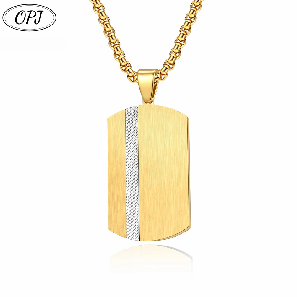 Men's Stainless Steel Brushed Plaid Two-color square Pendant Necklace Can Be Customized logo Wholesale Source Factory