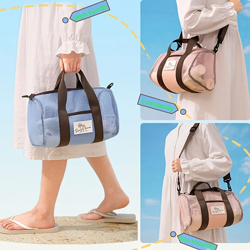 Mesh Beach Travel Duffel Bag Quick Dry Waterproof Swim Gym Tote Bag Large Capacity for Swimming Camping Vacation Weekend Trip - view 3