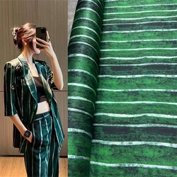 Hot 2023 Summer Tie Dyed Pinstripe Green Silk Fabric Fashionable Brand Skirt Set Scarves DIY Satin Material Mulberry Silk Fabric